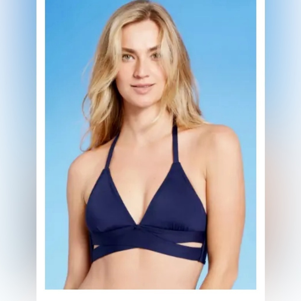 Women's Bikini Top Faux Wrap Halter  - Kona Sol Navy Blue soft material size XS